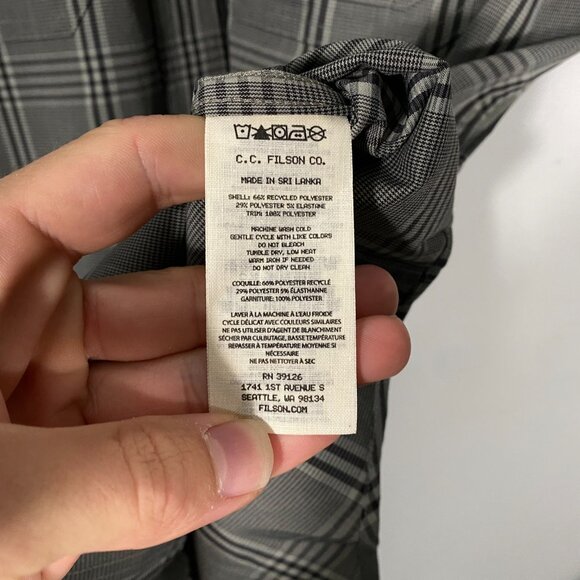 Filson Twin Lakes Lined Short Sleeve Check Sport Shirt Gravel Gray Men's size M - Picture 5 of 7